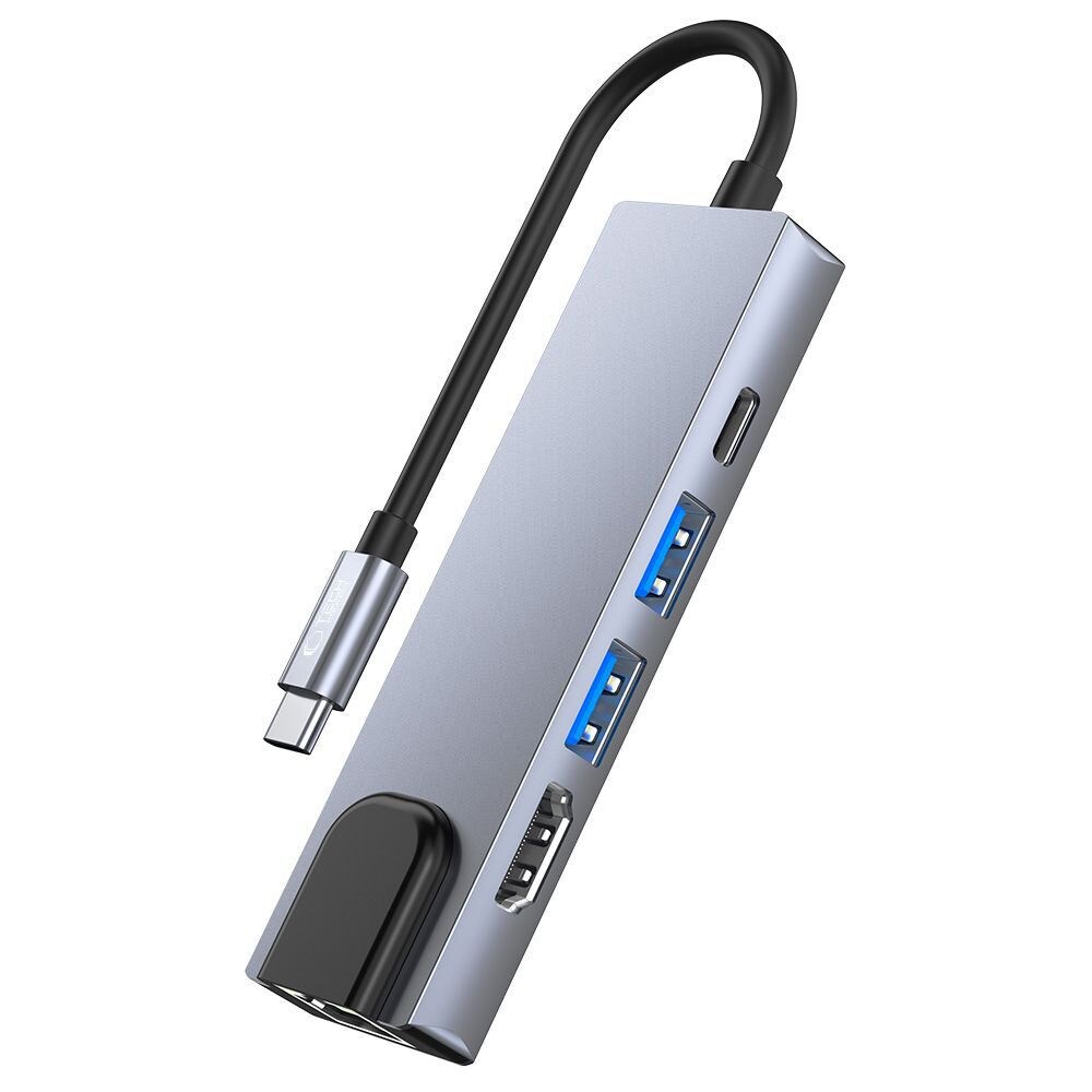 HUB Tech-Protect V3 5in1 USB-C - USB-A 3.0 / USB-A 2.0 / USB-C / HDMI / RJ45 - grå, bild 4
