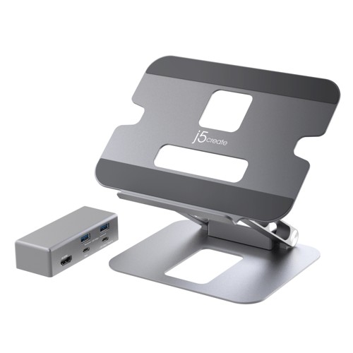 j5create Justerbart Laptopställ i Aluminium med 4K USB-C Mini Dockningsstation