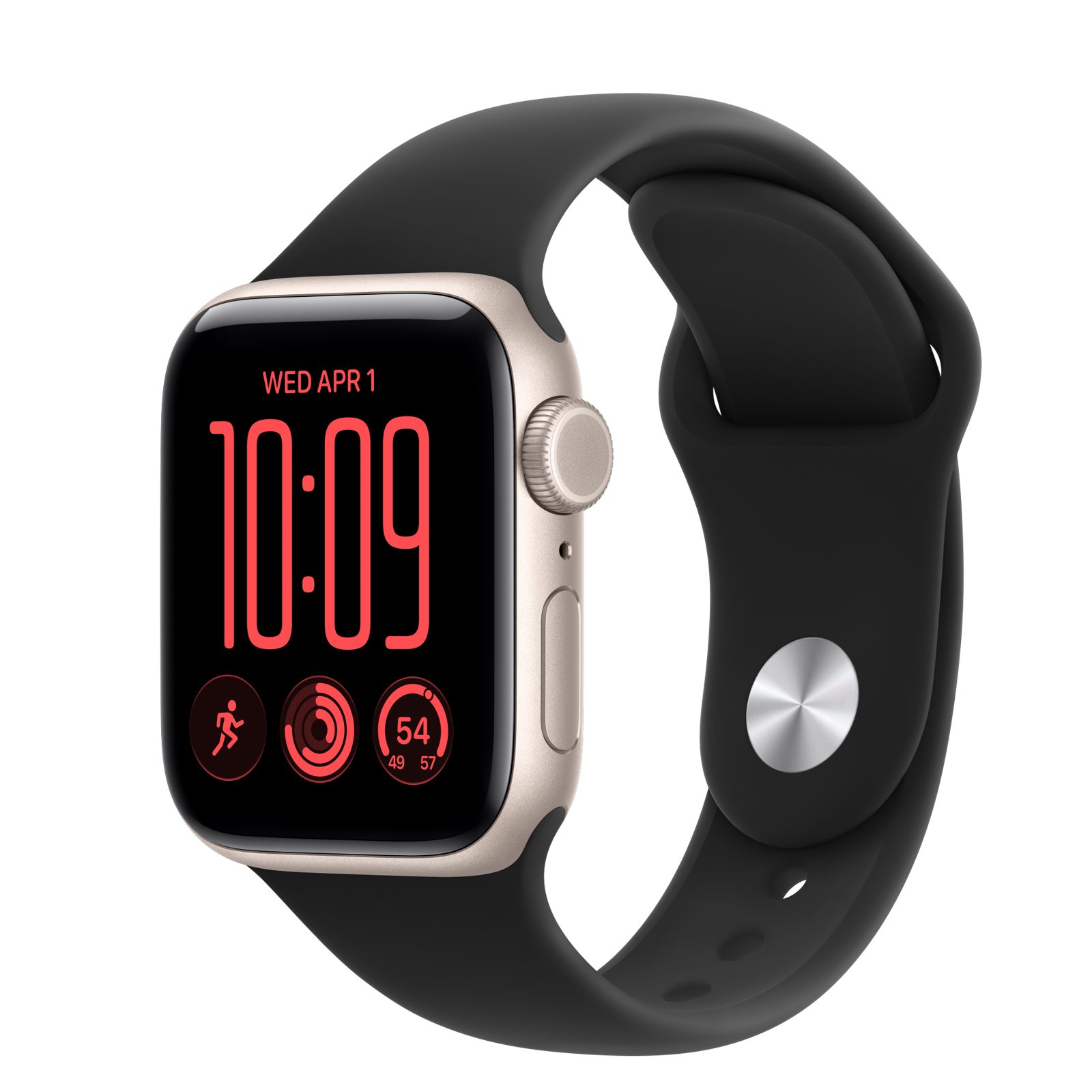 Apple Watch SE 3 (GPS + Cellular) • Aluminiumboett stjärnglans, 40 mm • Sportband svart