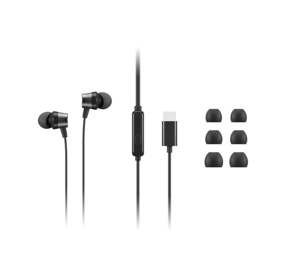 Lenovo Go - Hörlurar med mikrofon - inuti örat - svart - för ThinkCentre M60q Chromebox M70s Gen 3 M70t Gen 3 ThinkPad E14 Gen 3 P15v Gen 3