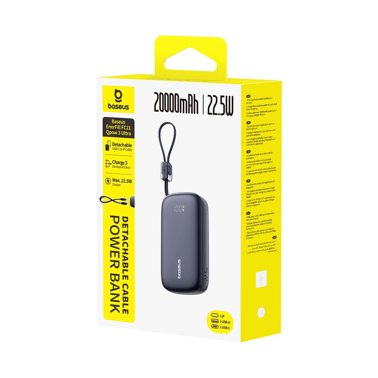 Baseus EnerFill FC21 Qpow 3 Ultra 20000mAh 22,5W powerbank med display och kabel ingår – svart, bild 3
