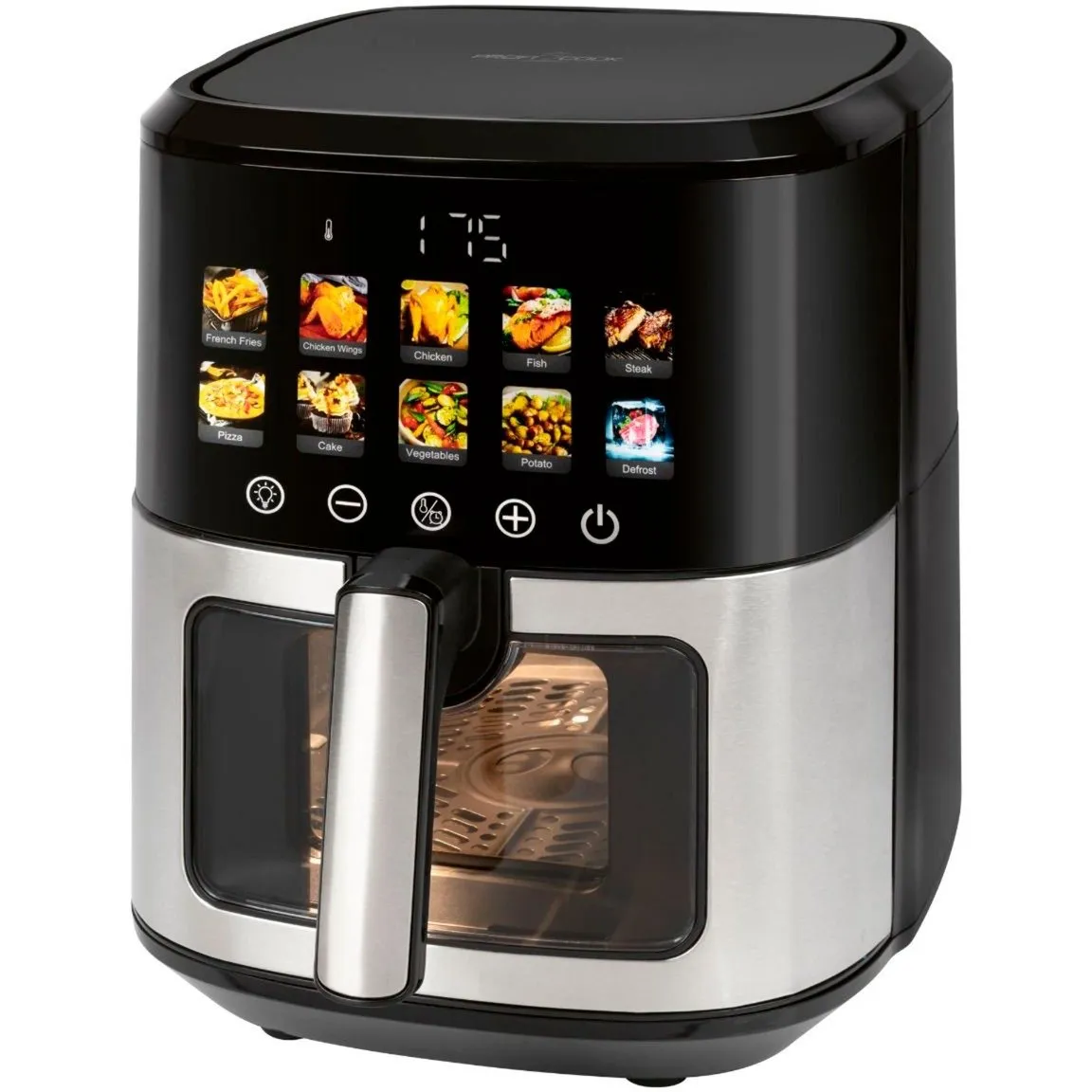ProfiCook PC-FR 1286 H, Varmluftsfritös, 6,5 l, 50 ° C, 240 ° C, Single, Svart, Rostfritt stål