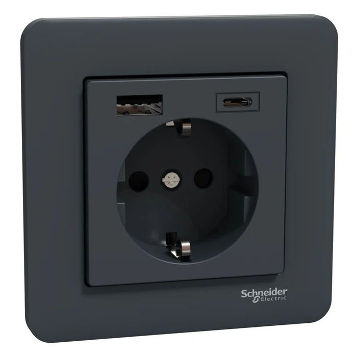 Schneider Electric Exxact Jordat vägguttag med USB-portar