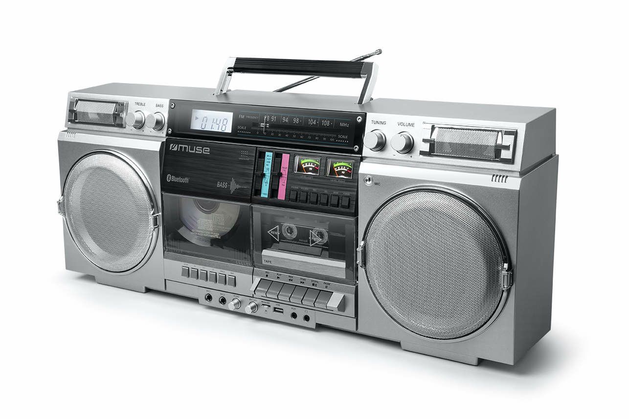 Muse M-380 GBS bergsprängare med CD-spelare, kassett, Bluetooth, AUX, silver