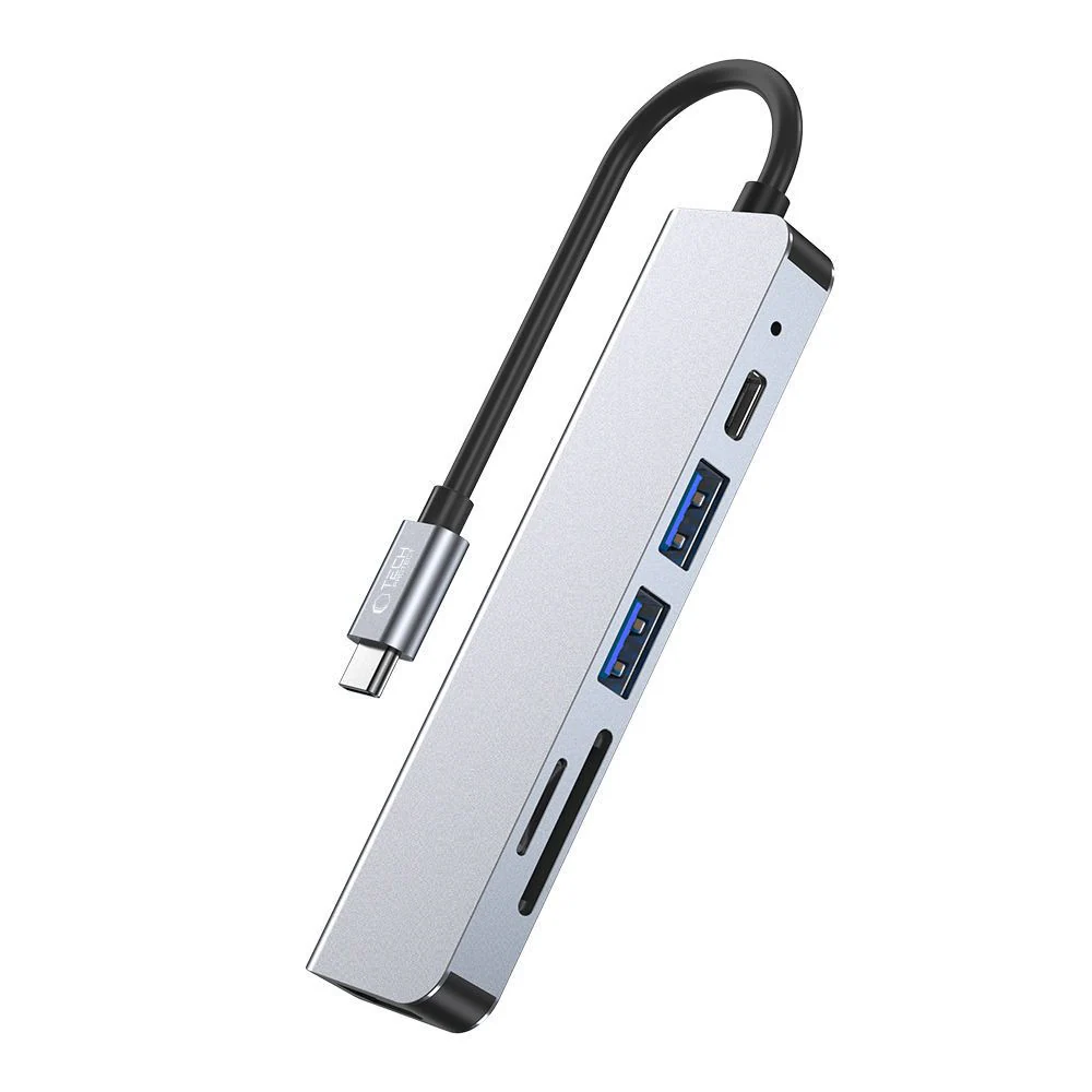 HUB Tech-Protect V4 6in1 USB-C, USB-A 3.0/2.0, HDMI, micro SD/TF/SD Reader - grå, bild 2