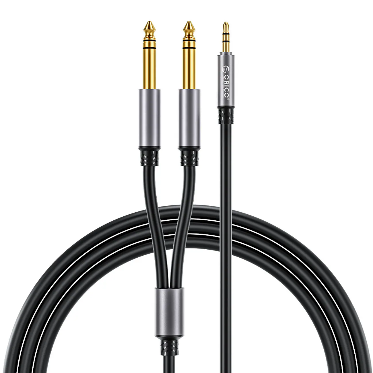 Orico AX2N ljudkabel, minijack 3,5 mm till 2 x jack 6,5 mm, 1 m – svart