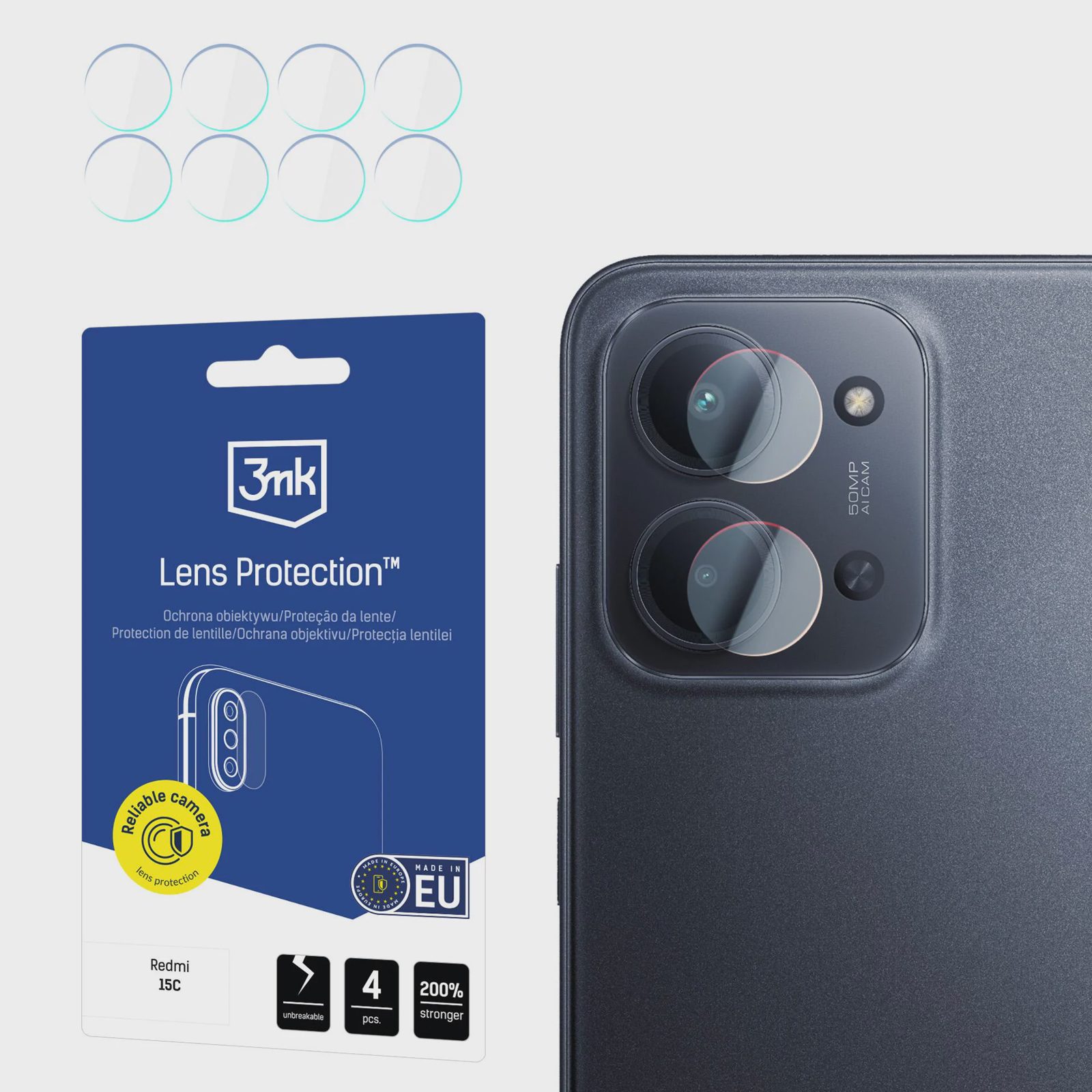 Kameralinsglas 3mk Linsskydd Xiaomi Redmi 15C