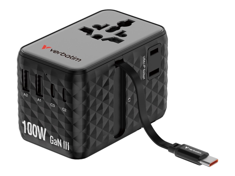 Verbatim - Charge 'n' Travel 100W Universal Travel Adapter with retractable cable Black, bild 4