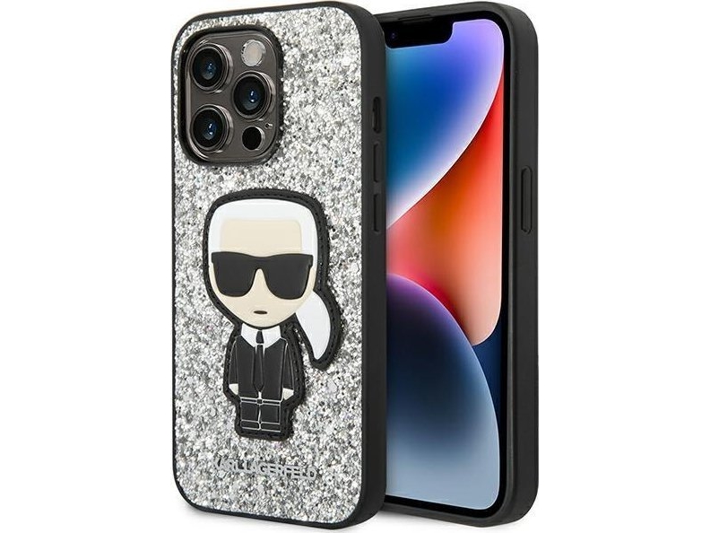 Karl Lagerfeld Fodral till iPhone 14 Pro 6,1 hardcase silver/silver Glitter Flakes Ikonik
