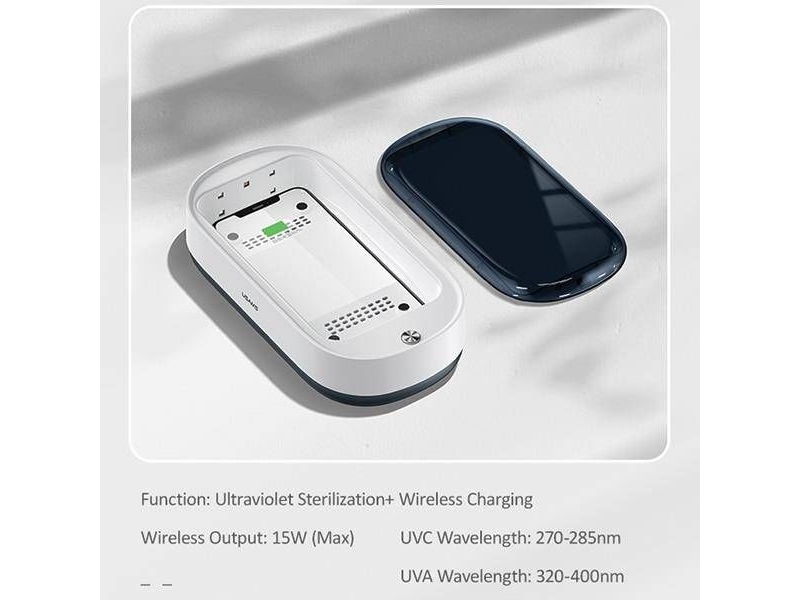 USAMS UV-C-sterilisator induktiv laddare 15W vit ZB151XDH01 (US-ZB151)