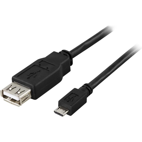 Deltaco USB-adapter Typ A ho - Typ Micro B ha - OTG - 0,2m - Svart