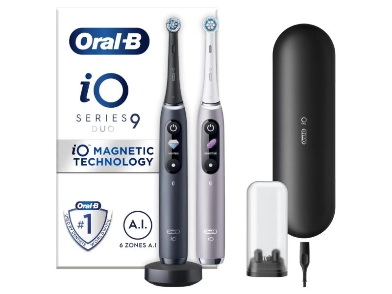 Oral-B iO Series 9 Duo eltandborstar, 2-pack, svart onyx/rosenkvarts