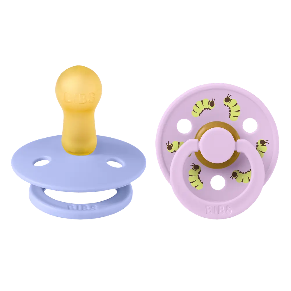 BIBS Studio Colour Pacifier Caterpillar Mix Latex Round Hush/Violet Sky Size 2 2pcs