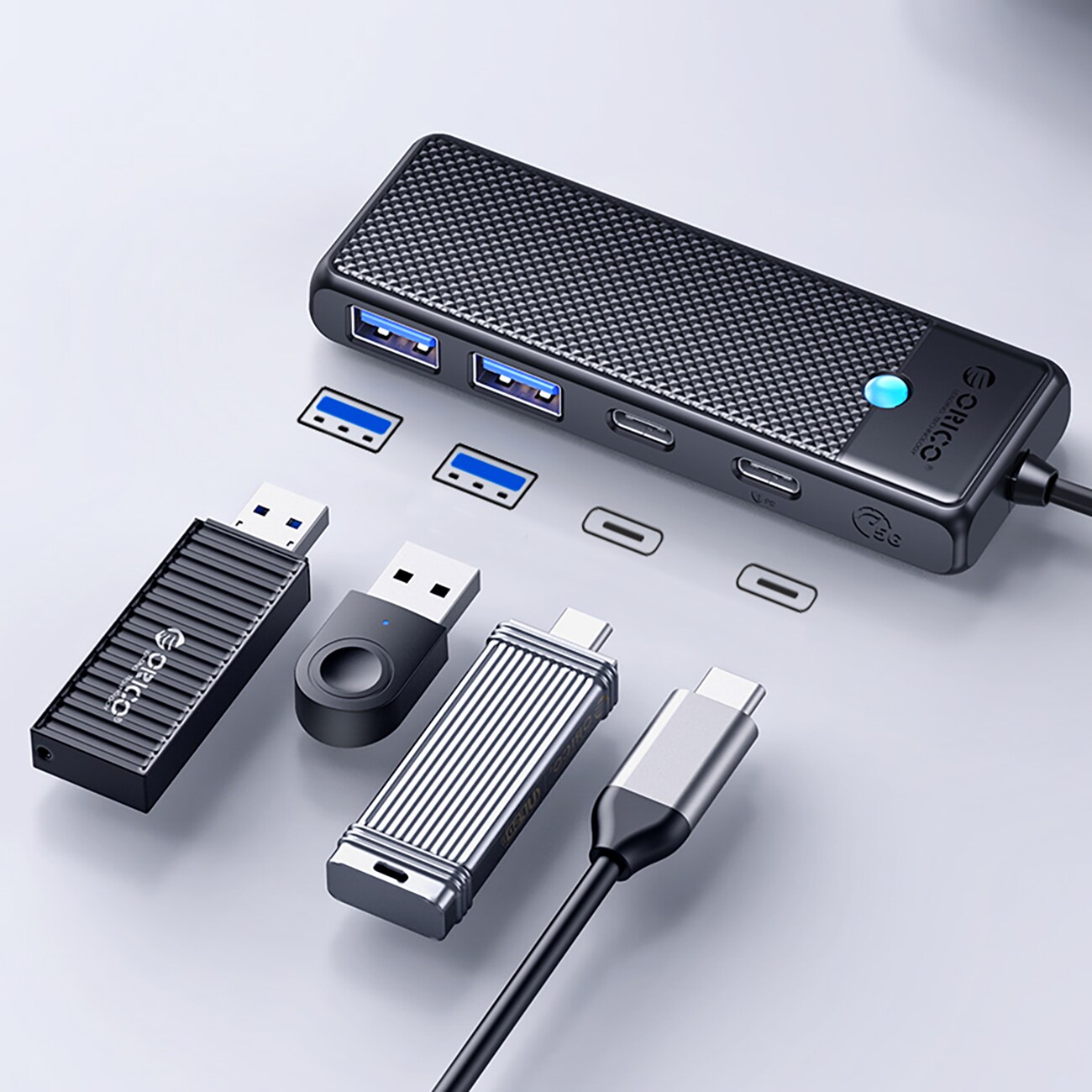 Hub USB-C Orico PAPW2AC-C3 dockningsstation 2x USB-A 3.0 + 2x USB-C 3.0 - svart, bild 3