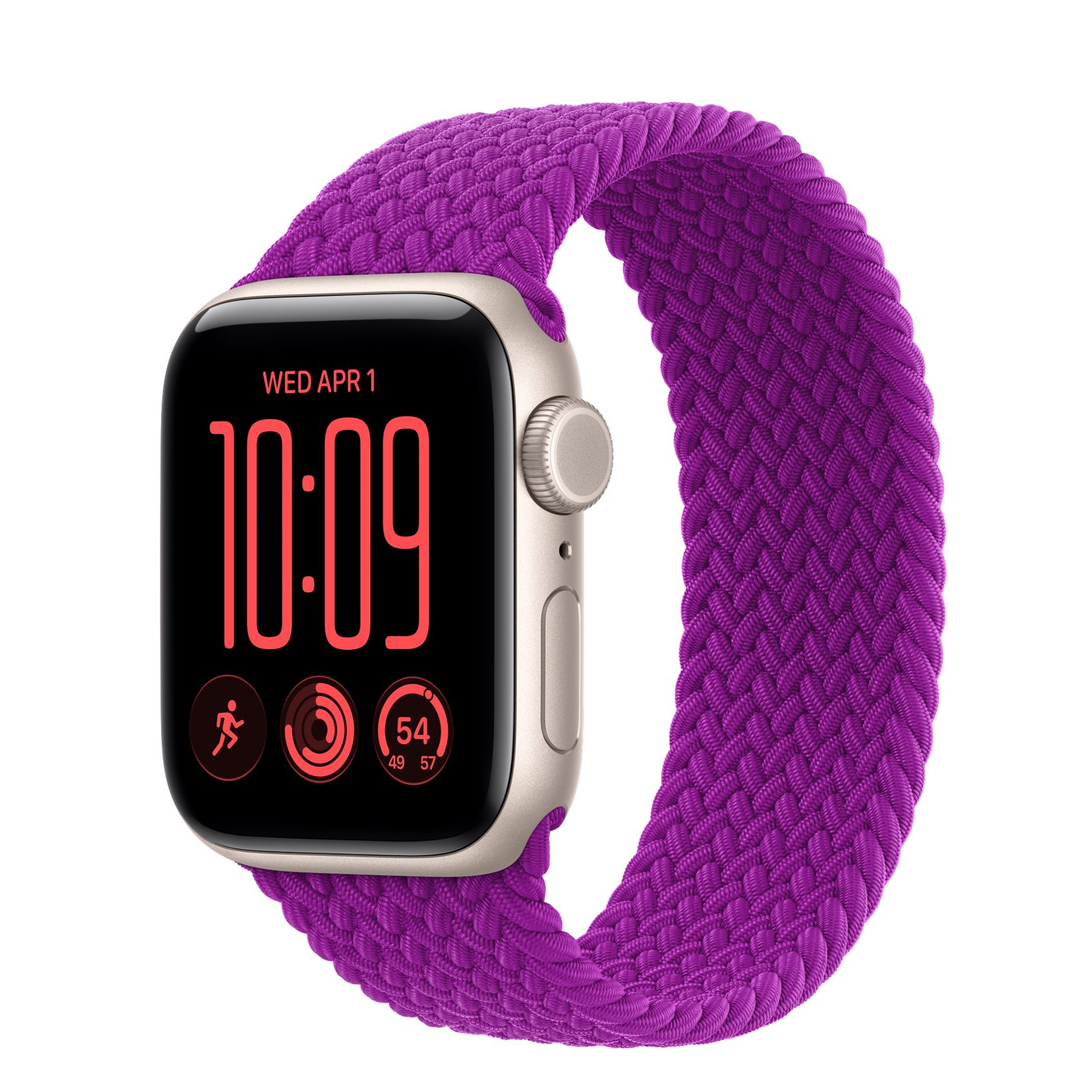 Apple Watch SE 3 (GPS + Cellular) • Aluminiumboett stjärnglans, 40 mm • Flätad sololoop magenta