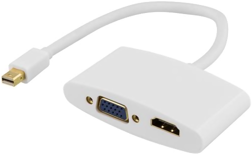 DELTACO Adapter mini Displayport ha till HDMI ho & VGA ho Vit