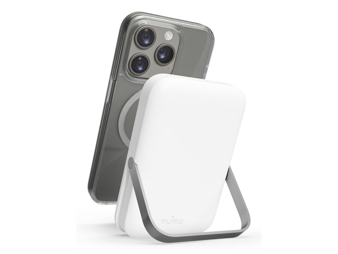 PURO Stand Power Mag, 5000 mAh, Litium Polymer (LiPo), Trådlös laddning, 5 V, Silver, Vit