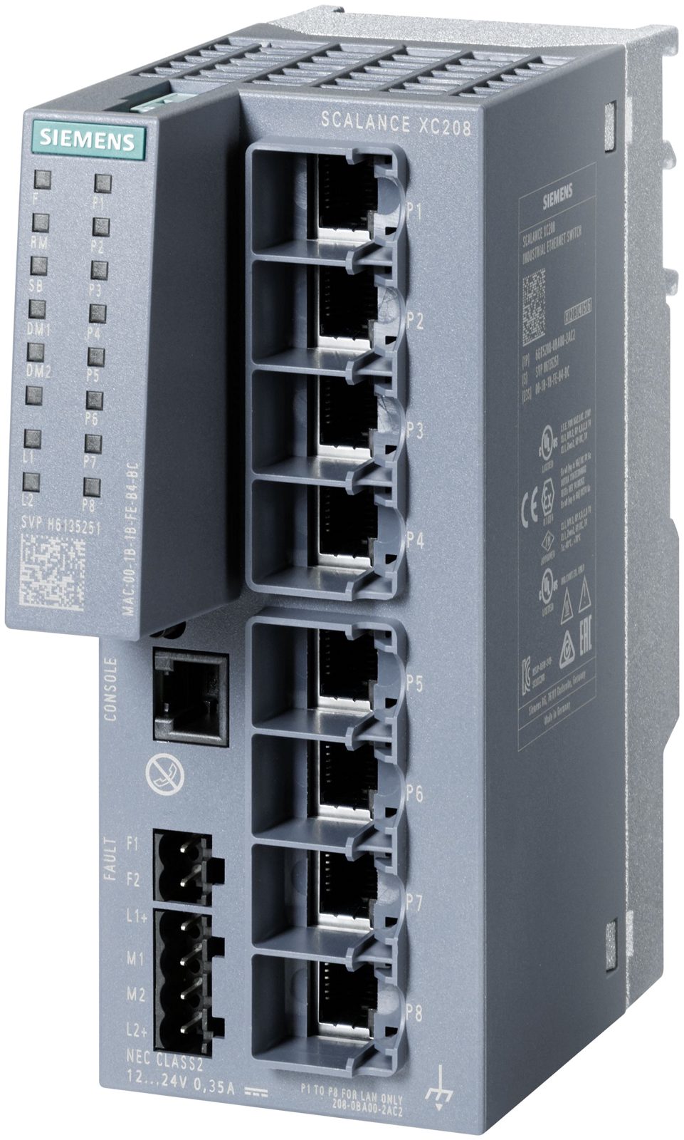 Siemens 6GK5208-0BA00-2AC2 Strømforsyningsswitch 10 / 100 MBit/s