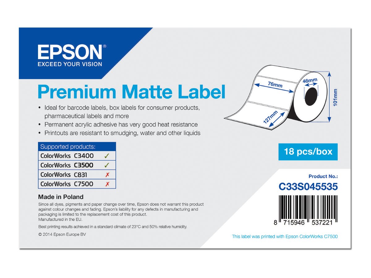 Epson Premium Matte Label, etiketter 76x127mm, 265 st/rulle
