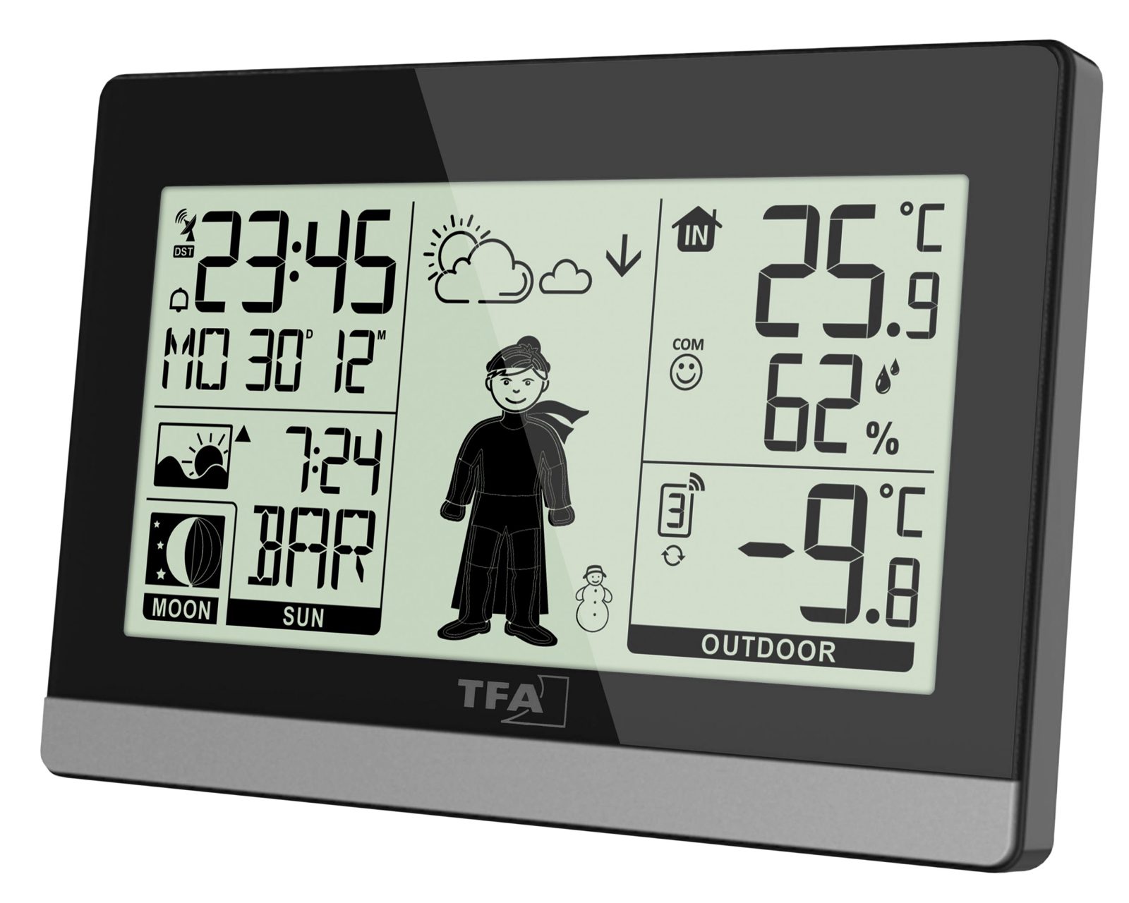 TFA-Dostmann Weather Boy, Svart, Inomhushygrometer, Inomhustermometer, Utomhustermometer, Plast, 20 - 95%, -9,9 - 50 ° C, 14,2 - 122 ° F
