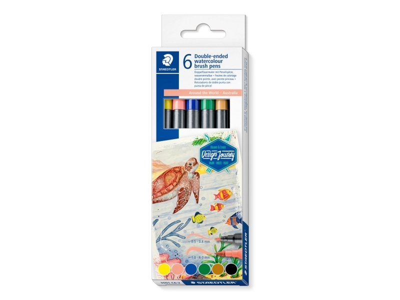 STAEDTLER dubbla fiberpennor Australia, ask om 6, 2 spetsar, linjebredd: 1,0 - 6,0 mm / 0,5 - 0,8 mm, - 1 st (3001 C6-2)