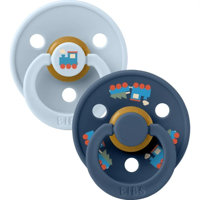 BIBS Pacifier Colour Holiday Train 2-pack Latex Size 1 Baby Blue/Steel Blue