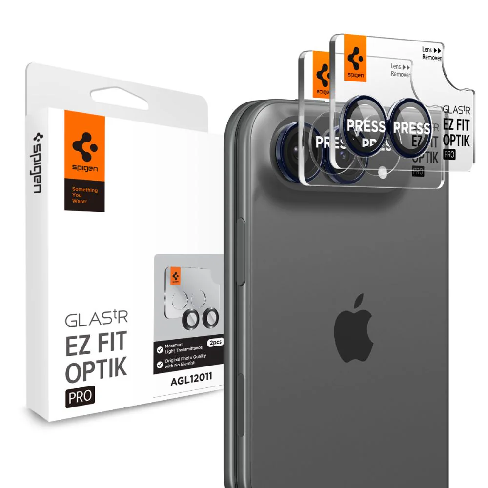 Spigen Optik Pro Glas.tR EZ Fit, 2-pack med skärmskydd i härdat glas för iPhone Duo – marinblått