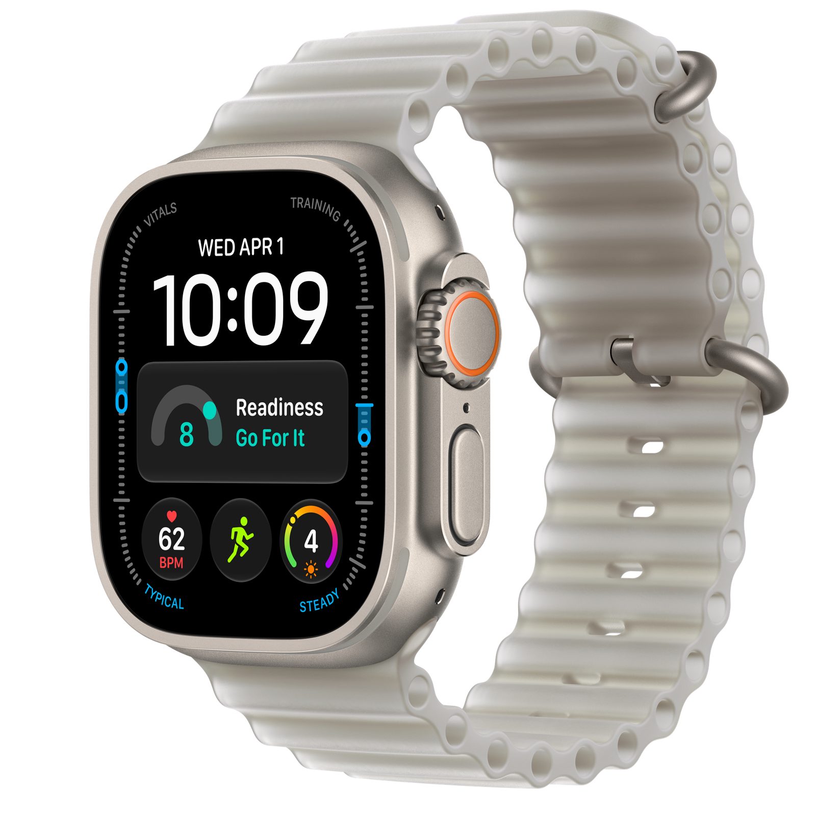 Apple Watch Ultra 4 GPS + Cellular 49 mm naturligt titan, genomlyst grå Havsband