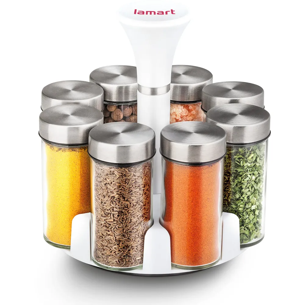 Lamart LT7017, Kryddställ, Transparent, Vit, Glas, Plast, Rostfritt stål, 0,68 l, Svängbart lock, 4 cm