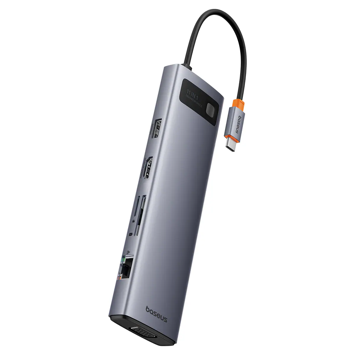 HUB 11in1 Baseus Metal Gleam USB-C PD, 3x USB-A 3.0, HDMI, VGA, AUX, RJ-45, SD TF - grå, bild 3