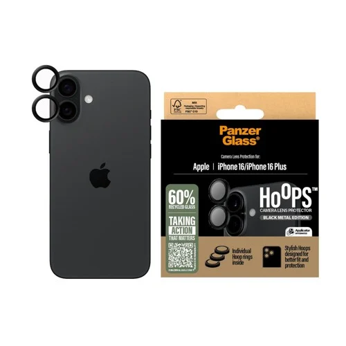 PanzerGlass iPhone 16 /16 Plus Hoops kameralinsskydd, svart