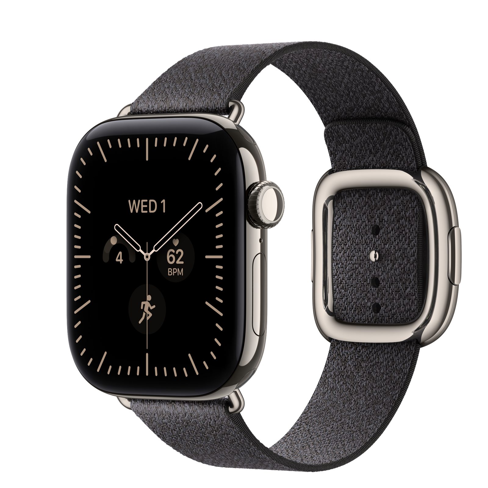 Apple Watch Series 12 (GPS + Cellular) • Titanboett naturlig, 42 mm • Modernt spänne marinblå