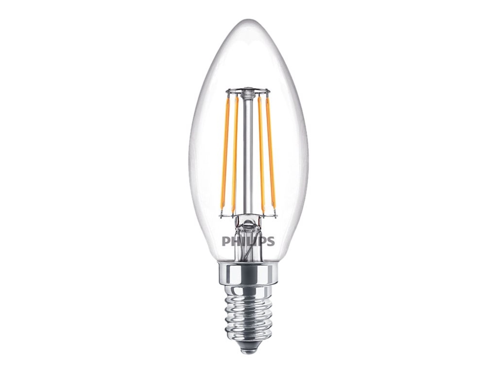 Philips - LED-glödlampa med filament - form: B35 - klar finish - E14 - 4.3 W (motsvarande 40 W) - klass F - varmt vitt ljus - 2700 K