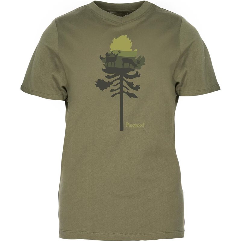 Pinewood Finnveden Recycled Outdoor T-SHIRT W Olive Mel Pine Tree - M