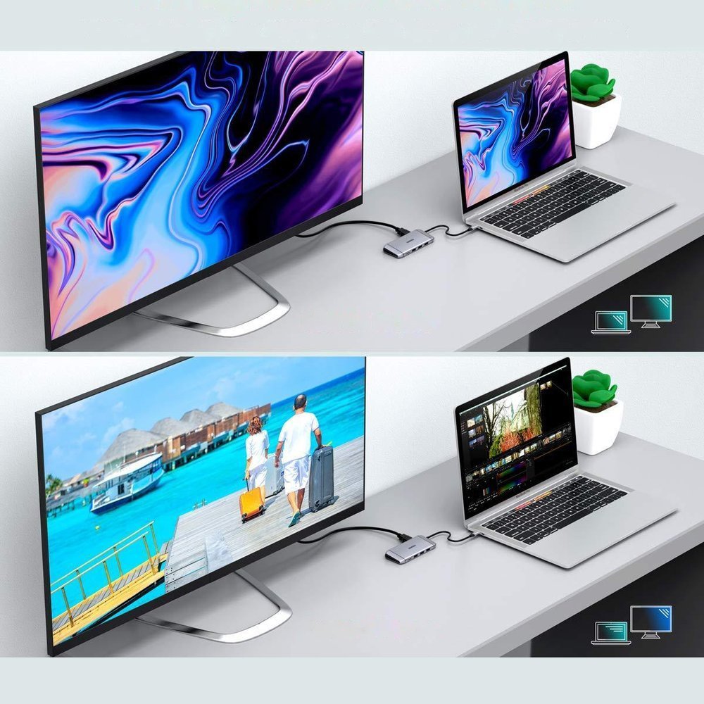 Choetech 9in1 USB Type C HUB - 3x USB 3.2 Gen 1, SD/TF-kortläsare, HDMI 4K, VGA 60Hz, RJ45, grå, bild 5