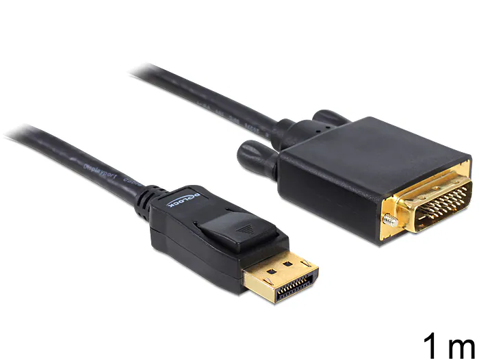 Delock Kabel DisplayPort 1.1 hane till DVI 24+1 hane passiv 1m - Svart