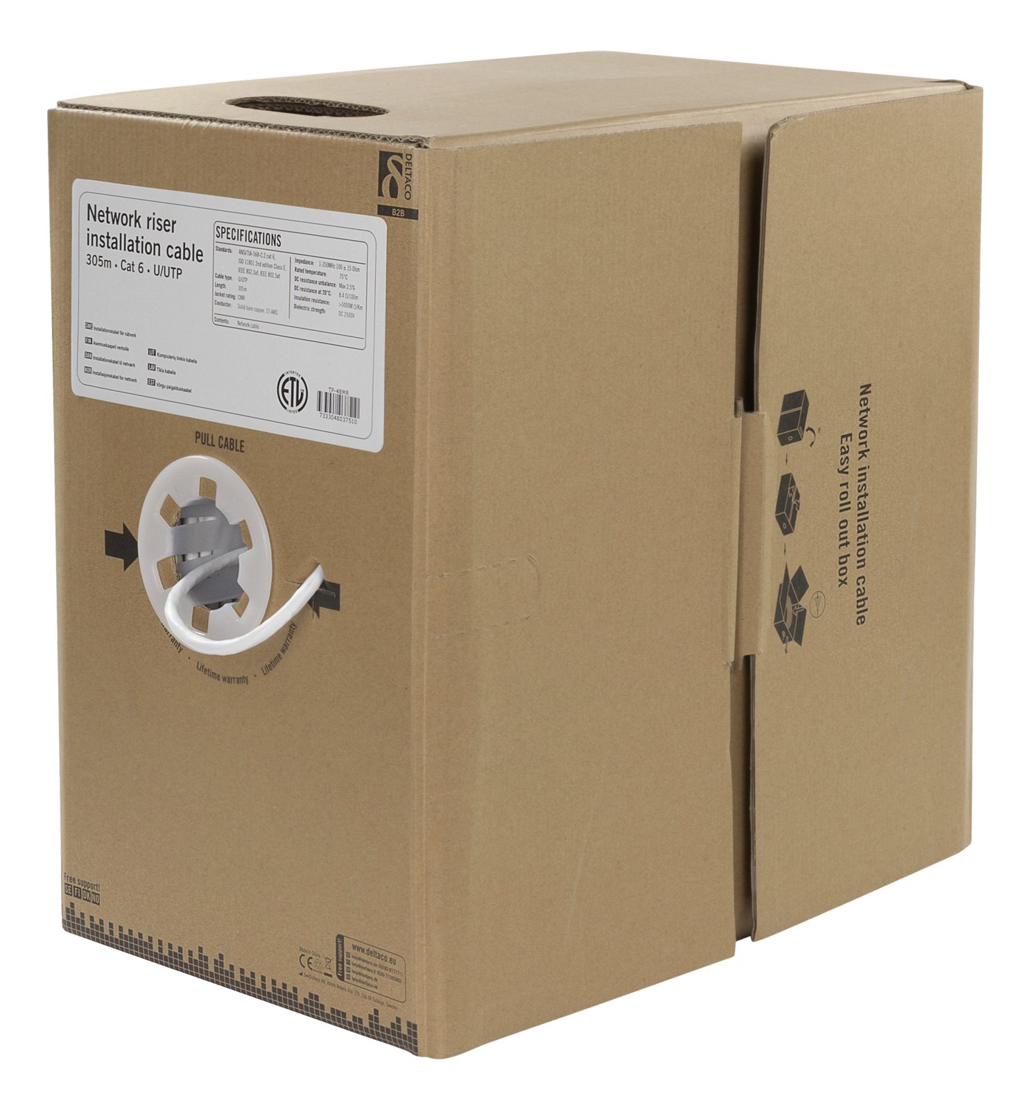 TP-kabel U/UTP, Cat.6 installationskabel, 305 meter - Vit, bild 3