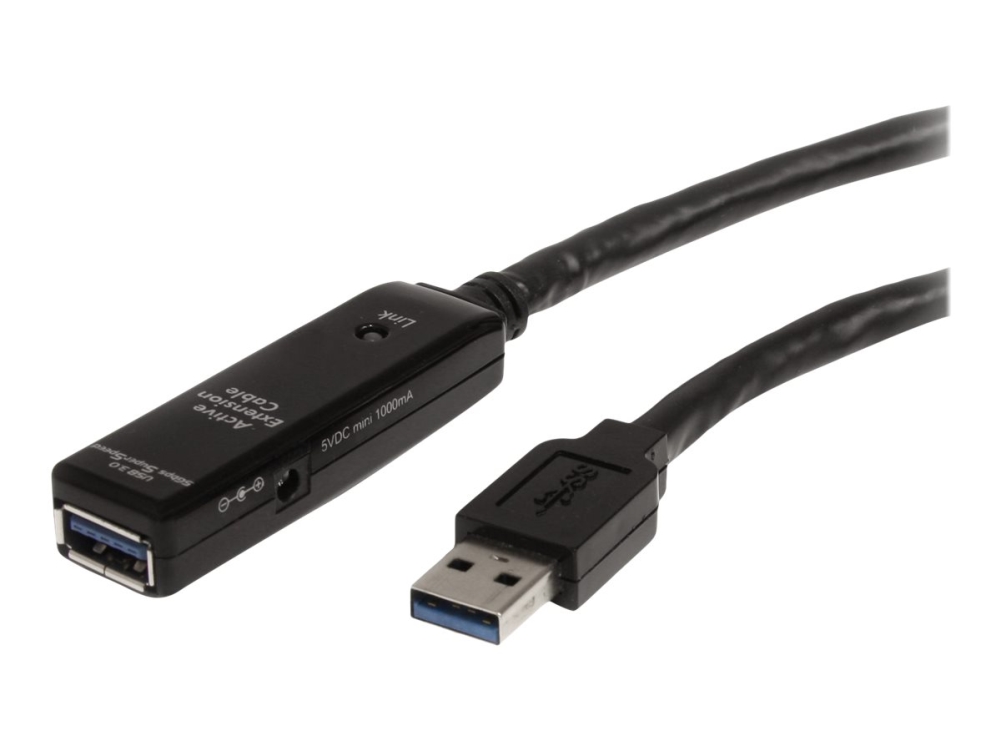 StarTech.com 5 m aktiv USB 3.0-förlängningskabel - M/F - USB-förlängningskabel - USB typ A (hane) till USB typ A (hona) - USB 3.0 - 5 m - aktiv - svart - för P/N: PEXUSB3S2EI, PEXUSB3S42, PEXUSB3S7, ST7300U3M, ST7300USB3B, SVA5H2NEUA, USB3SAA3MBK