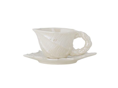 Bloomingville - Shellie Cup with Saucer - White - Stoneware, bild 2