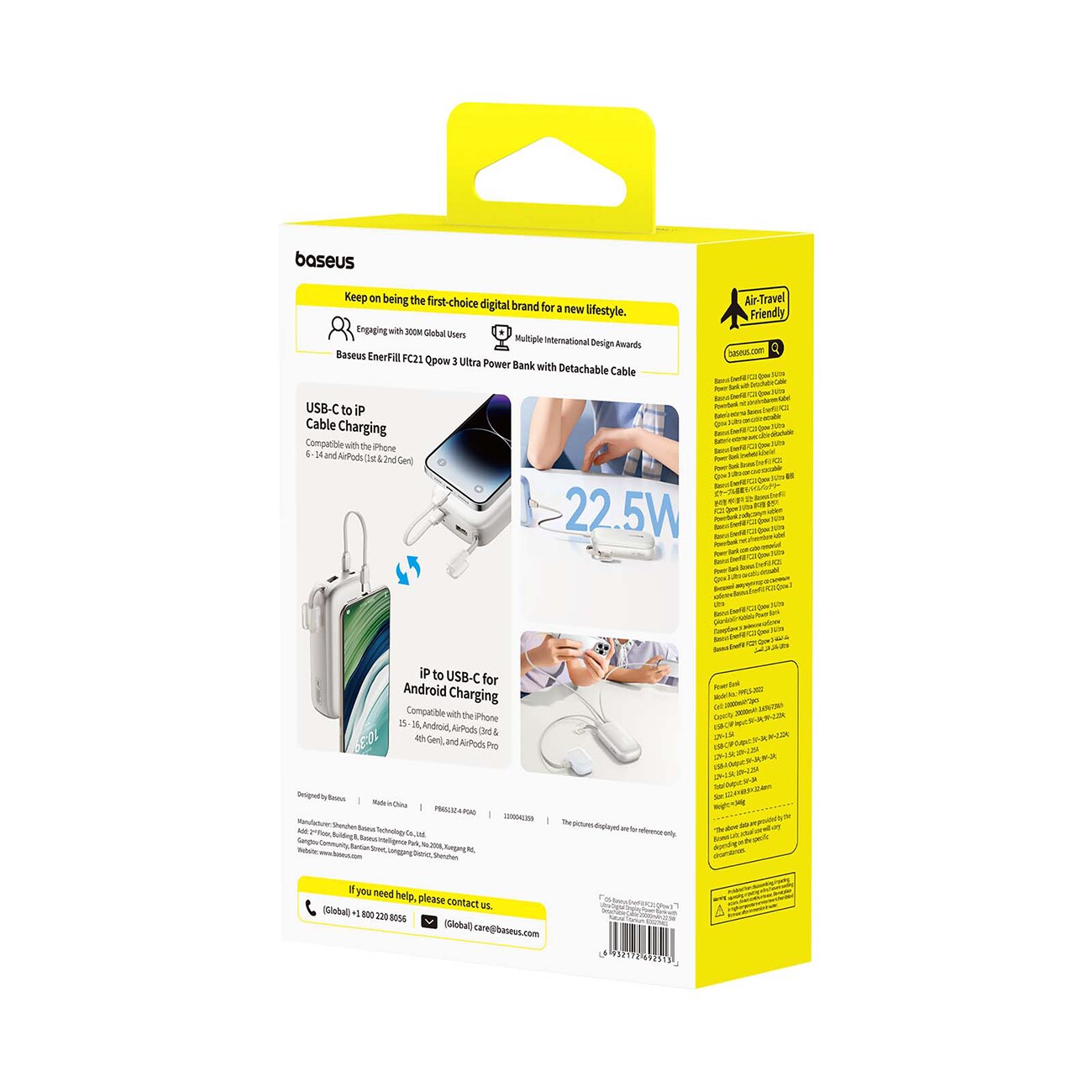 Baseus EnerFill FC21 Qpow 3 Ultra 20000mAh 22,5W powerbank med display och kabel ingår – beige, bild 5