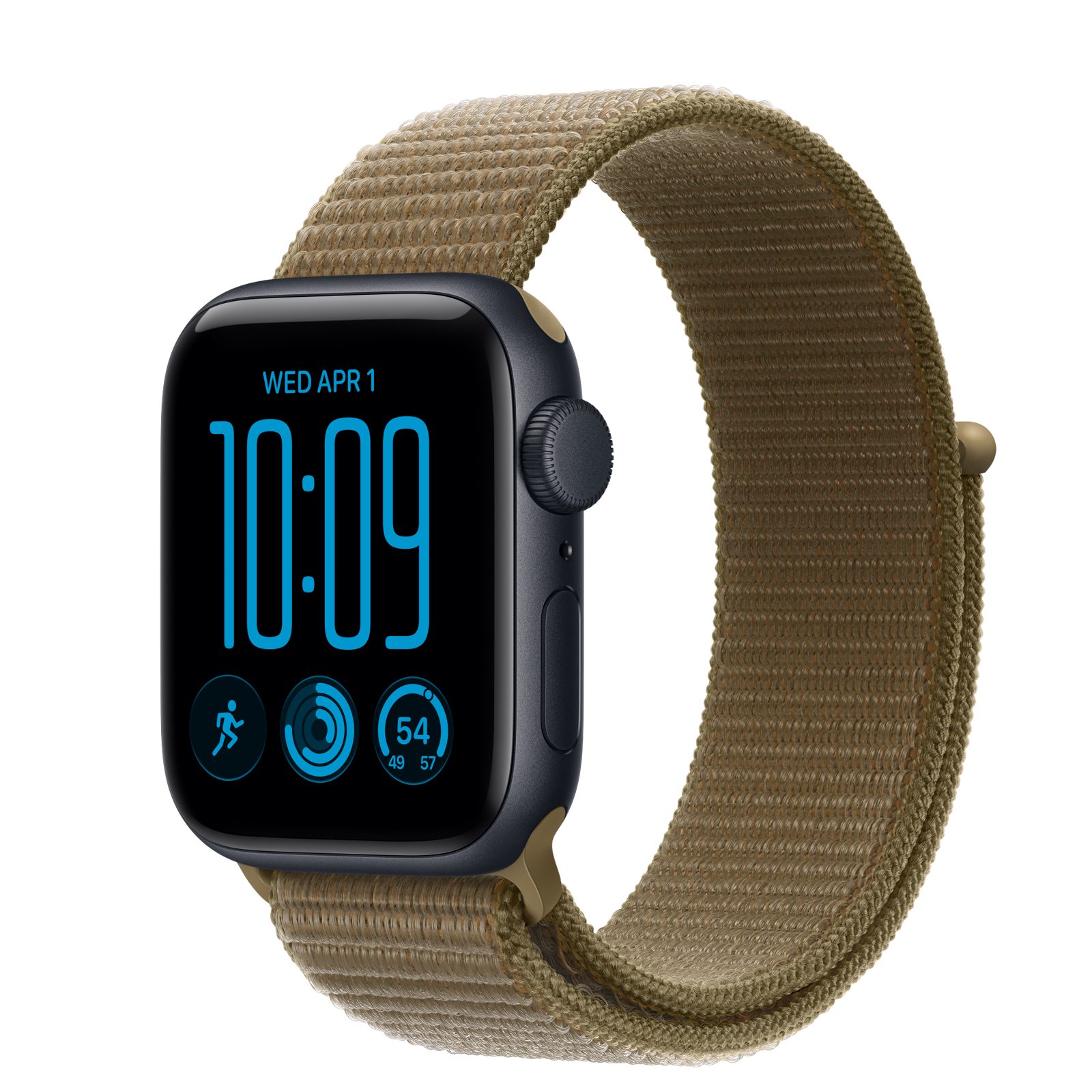 Apple Watch SE 3 (GPS) • Aluminiumboett midnatt, 40 mm • Sportloop oliv