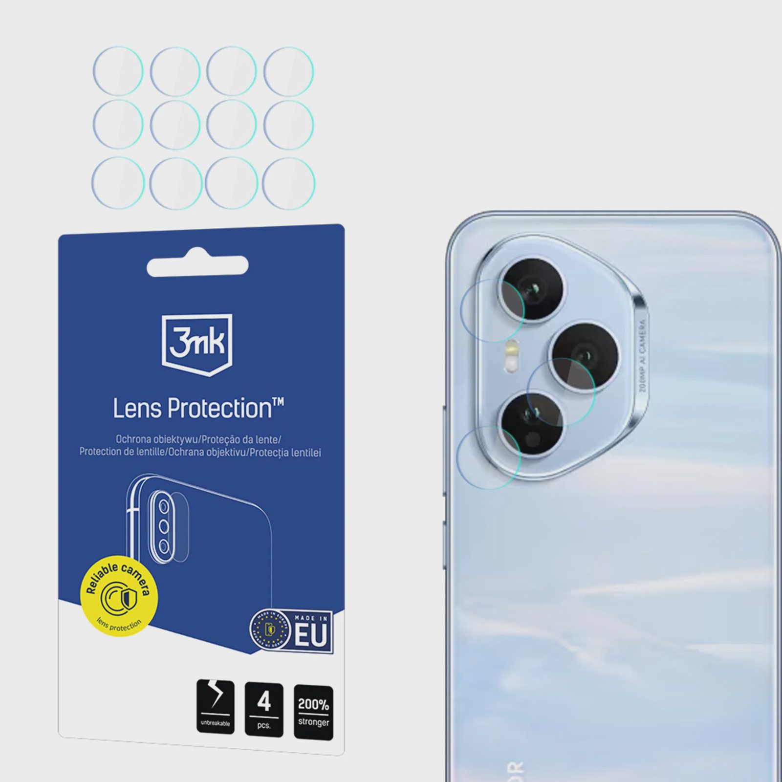 3mk Hybridglas som skydd för kameralinsen på Honor 400 PRO