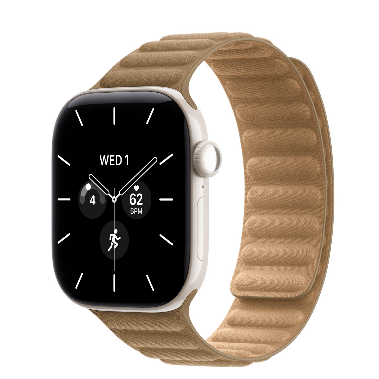 Apple Watch Series 12 (GPS + Cellular) • Keramikboett pärlvit, 42 mm • Magnetlänk kamelbrun