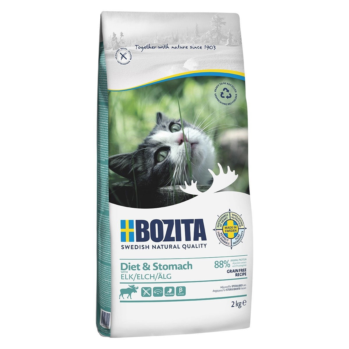 Bozita Diet & Stomach Grain Free Elk Torrfoder till Katt 2 kg, bild 2