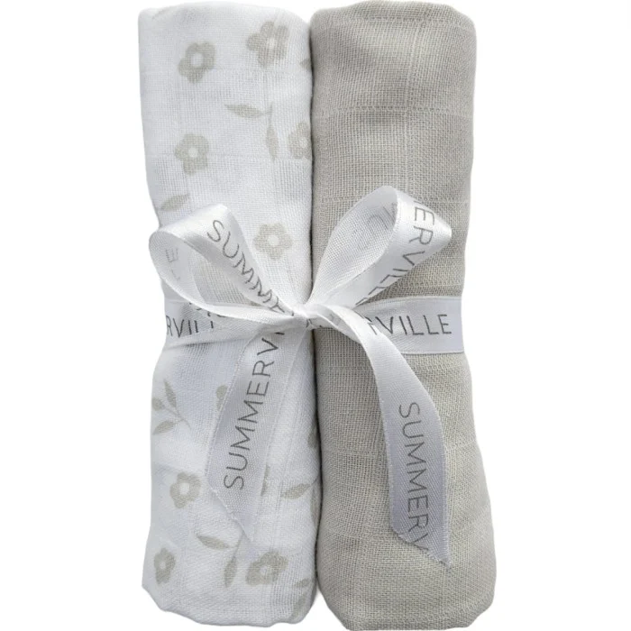 Summerville Muslin 2-pack Petal & Silver Grey GOTS