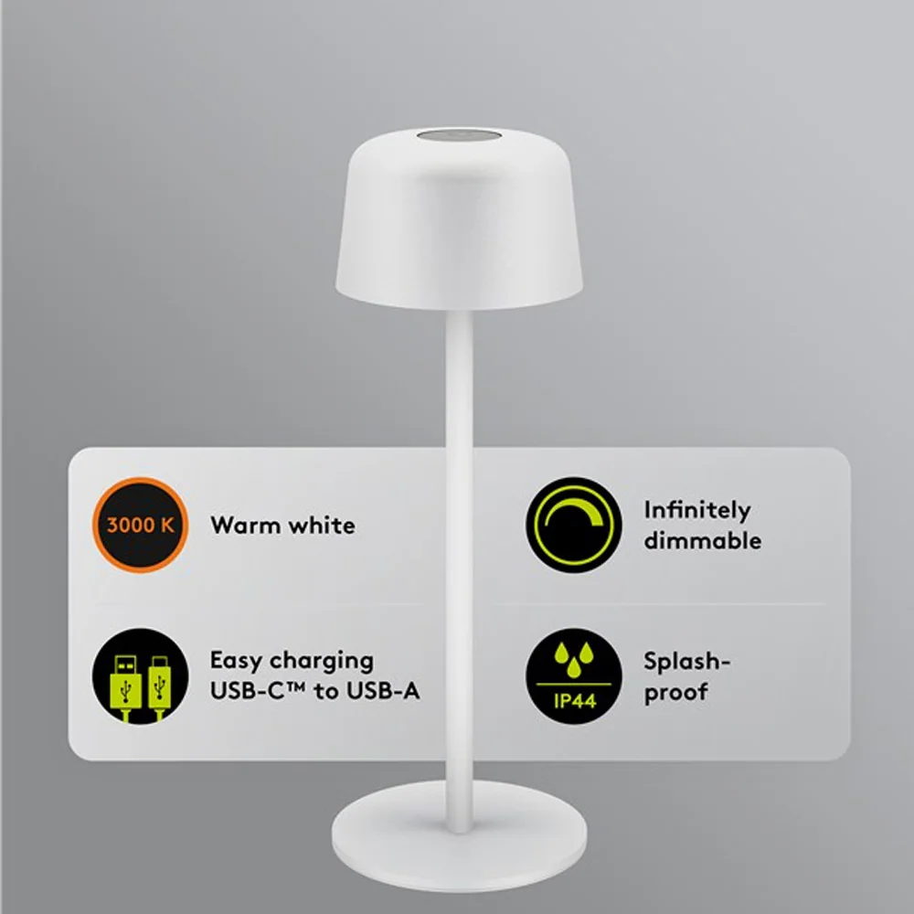Trådlös LED-bordslampa 25 cm Vit, bild 5