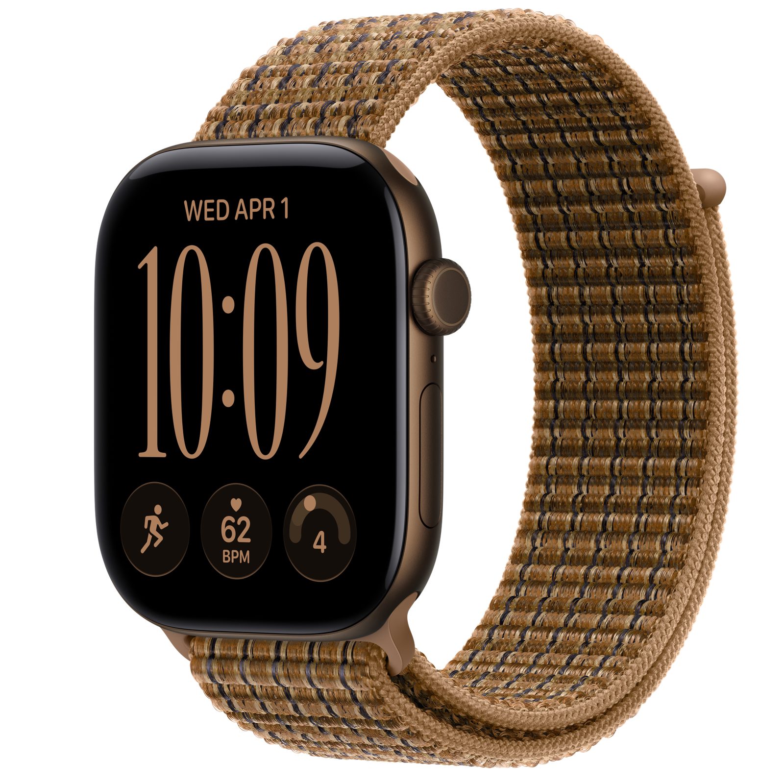 Apple Watch Series 12 (GPS) • Aluminiumboett mörk brons, 46 mm • Sportloop skotskrutig ljus umbra