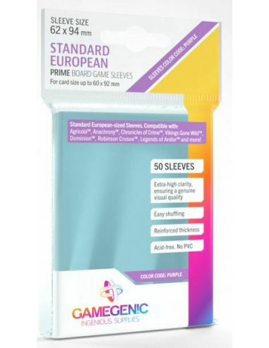 Gamegenic Prime Board Game Sleeves Purple Standard European 50 Pack (62x94mm)