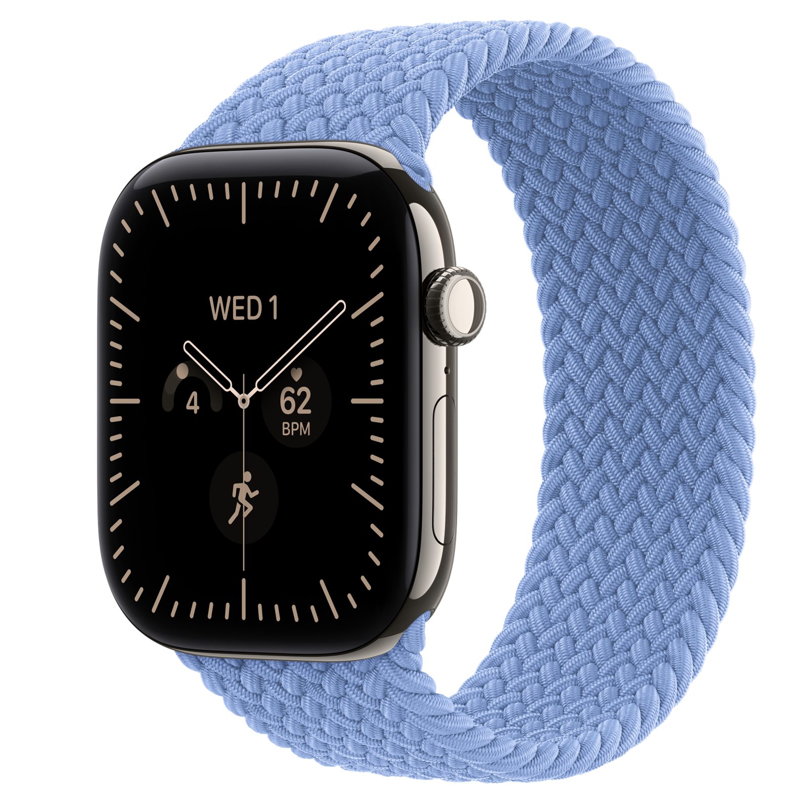 Apple Watch Series 12 (GPS + Cellular) • Titanboett naturlig, 46 mm • Flätad sololoop ängsblå