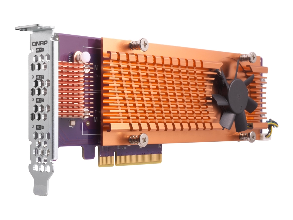 QNAP QM2-4P-384 - Kontrollerkort - PCIe 3.0 - låg profil - PCIe 3.0 x8 - för QNAP TS-1273, 1277, 473, 677, 873, 877, 977, EC1280, TVS-2472, 473, 673, 872, 873, 882